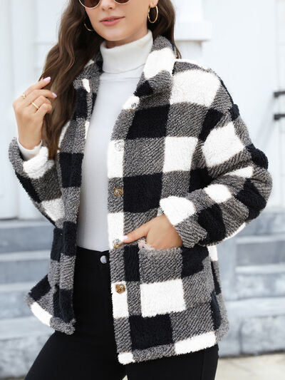 Beautiful Red Women Drop Shoulder Fuzzy Button-Up Jacket Soft And Comfortable Casual Fit Jacket
