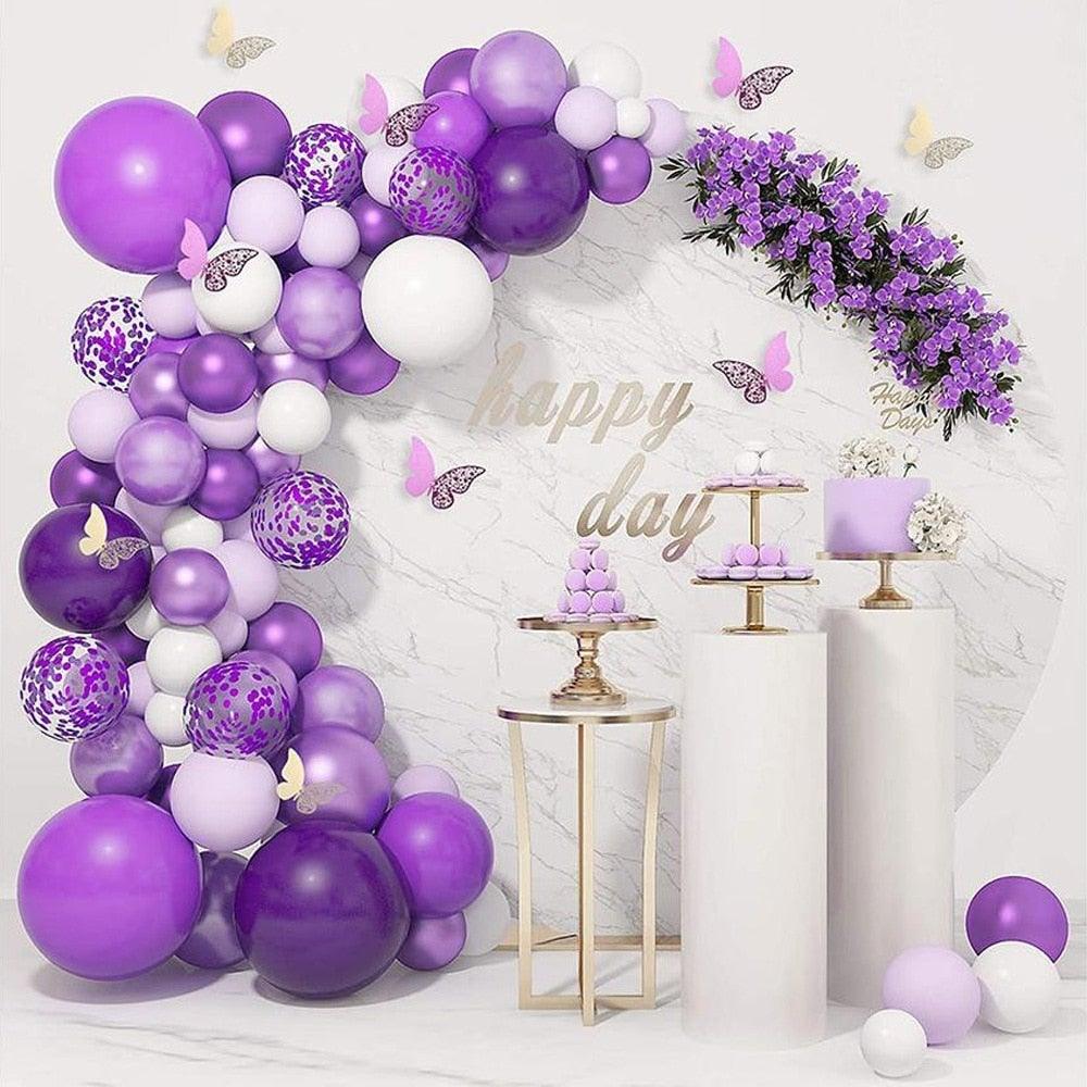 1 Set Pink Purple Chrome Rose Gold Balloon Garland With Butterfly Stickers Arch Kit For Birthday Wedding Party Decorations