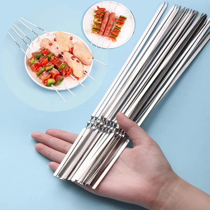 10-20Pcs Stainless Steel Barbecue Skewer Reusable BBQ Skewers Kebab Iron Stick For Outdoor Camping Picnic Tools Cooking Tools Stainless Steel Barbecue Skewers Durable and Reusable Metal Skewers