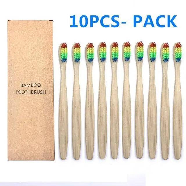 10 Pcs Natural Colorful Toothbrush Eco Friendly Soft Bamboo Toothbrush Bamboo Tooth Dental Oral Care Wood Tooth Brushes