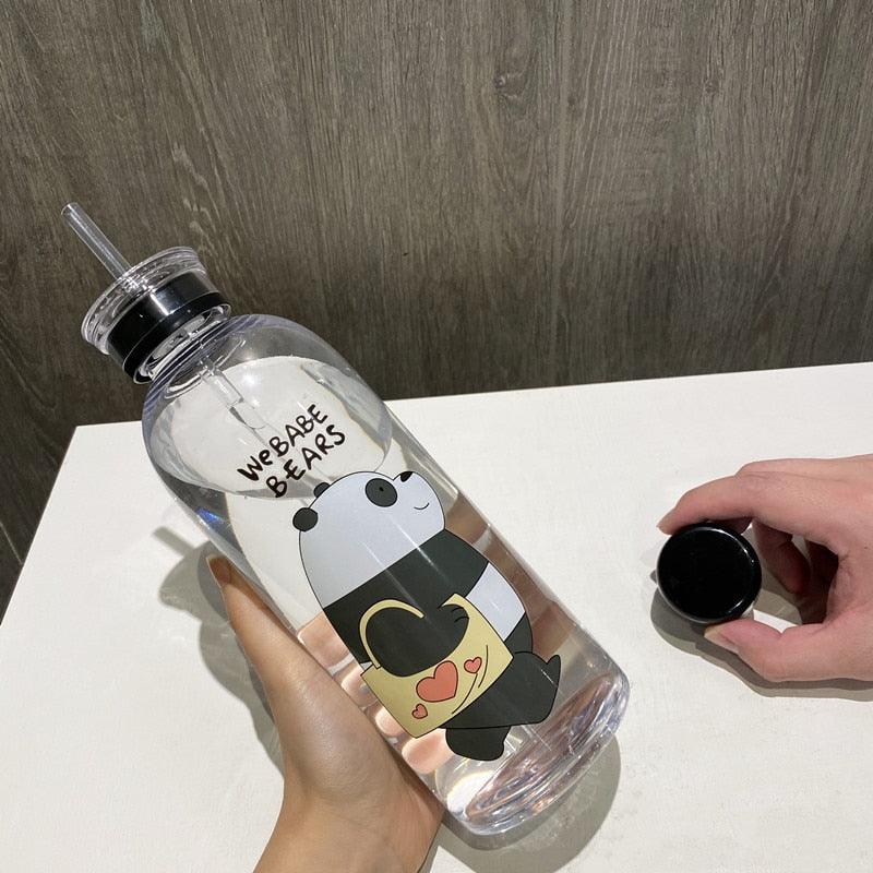 1000ml Water Bottles Cute Panda Bear Cup With Straw Transparent Cartoon Water Bottle Drinkware Frosted Cup Leak-proof Plastic Straw Cartoon Frosted Leak Proof Panda Bear Pattern Transparent Water Cup Sports Drink Water Bottle