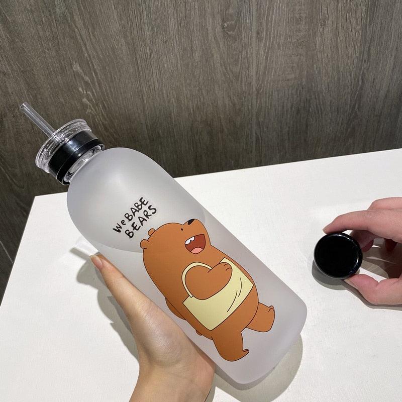 1000ml Water Bottles Cute Panda Bear Cup With Straw Transparent Cartoon Water Bottle Drinkware Frosted Cup Leak-proof Plastic Straw Cartoon Frosted Leak Proof Panda Bear Pattern Transparent Water Cup Sports Drink Water Bottle