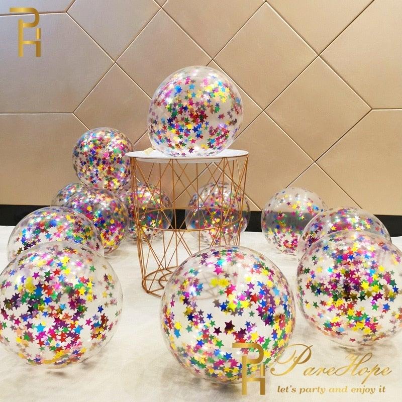 10/20 Star Metallic Confetti Latex Transparent 12inch Balloons For Baby Shower Birthday Party Wedding Decoration