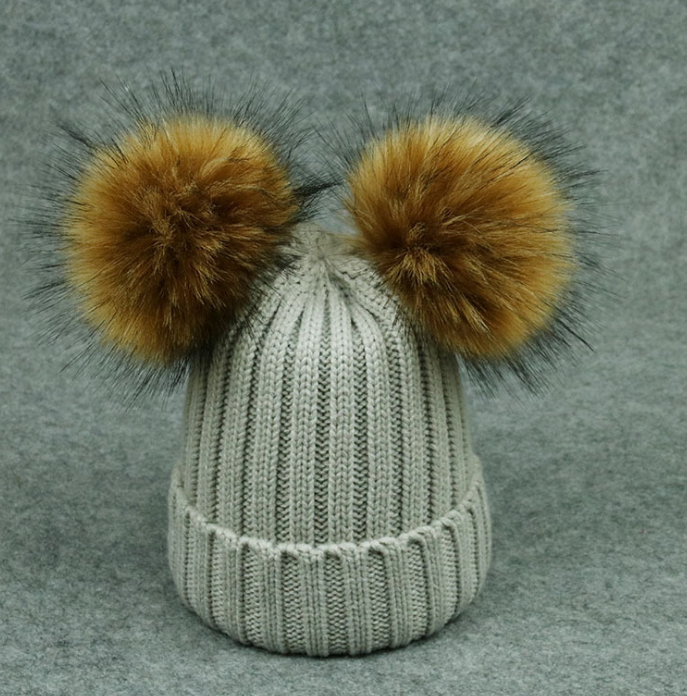 Modern Trend Children's Winter Toddler Baby Kids hat Cap With Two Double Pompom Ears Funny Hat