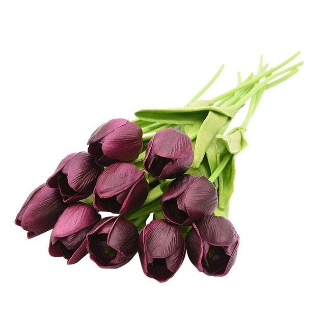10PCS PU Fake Tulips Real Touch beautiful and Eligant Flower Real Touch Bouquet For Wedding Decoration Flowers Home Garden Decor