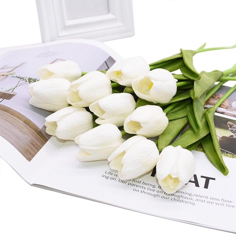 10PCS PU Fake Tulips Real Touch beautiful and Eligant Flower Real Touch Bouquet For Wedding Decoration Flowers Home Garden Decor