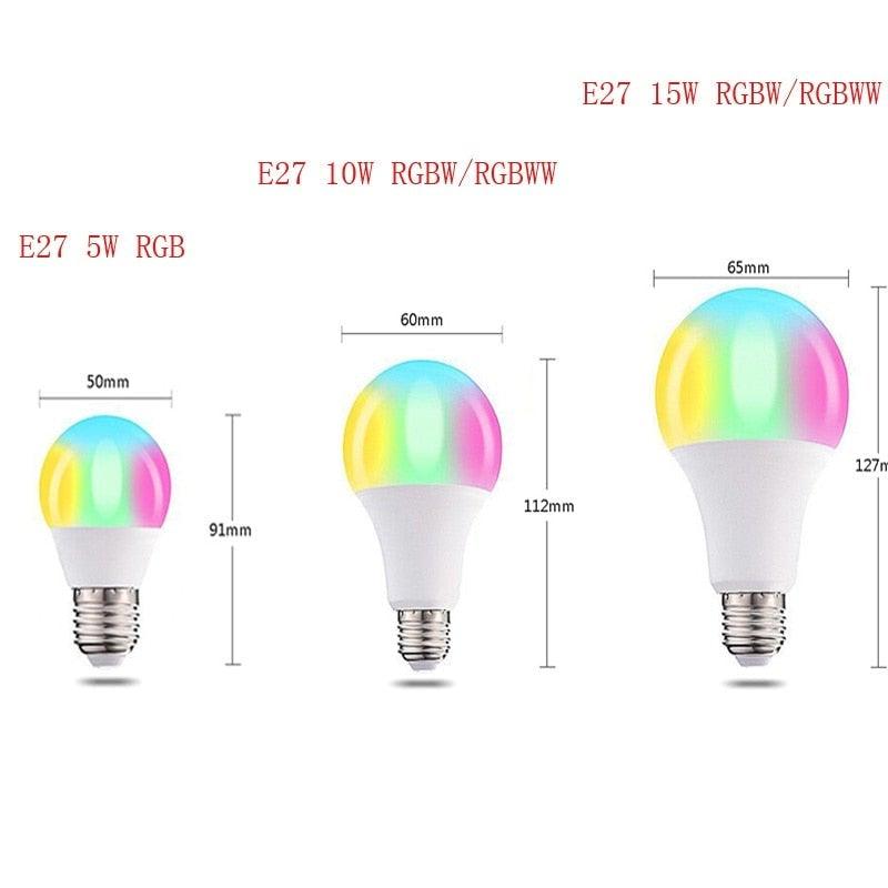 110V 220V Bluetooth E27 RGBW LED Bulb Lights 5W 10W 15W RGB Lampada Changeable Colorful RGBWW LED Lamp With Remote+Memory Mode Smart Light Bulbs, RGBCW Color Changing Light Bulb Dimmable, 7W A19 led Bulb 60W Equivalent, Smart Bulbs That Work