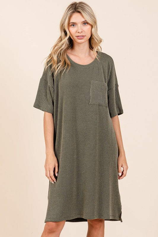 Urban Rib Knit Short Sleeve Tee Dress For Women – Comfortable, Trendy, Chic & Versatile Dress for Casual Occasions