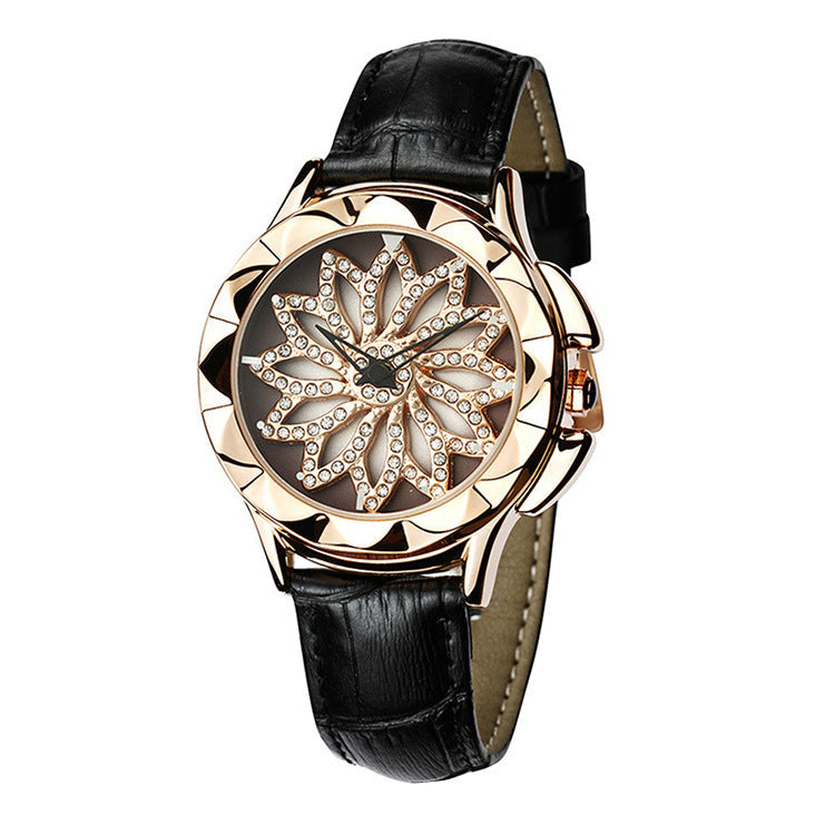 Luxury White Flower Womens Watch Analog Quartz Waterproof Wristwatches Elegant Leather Strap Modern Design