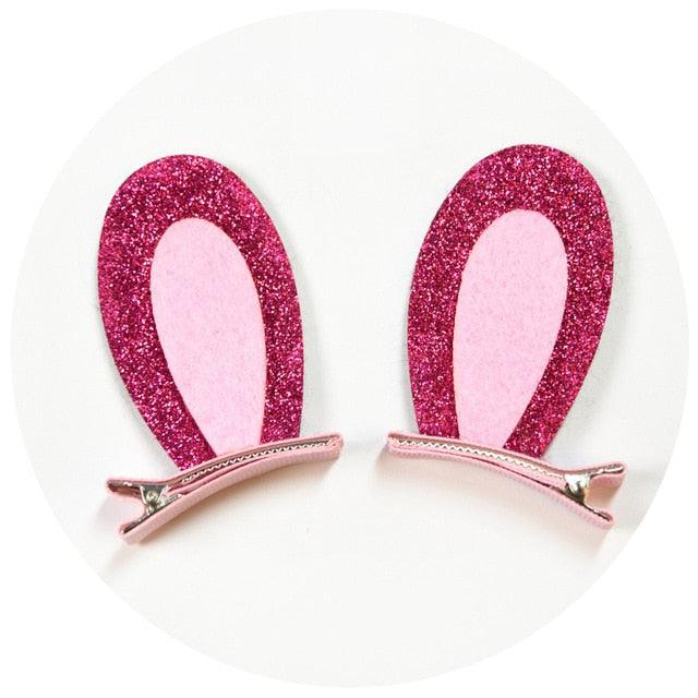 2pcs/Set Cute Hair Clips For Girls Glitter Rainbow Felt Fabric Flowers Hairpins Cat Ears Bunny Barrettes Kids Hair Accessories for Halloween Parties Cosplay for Girls
