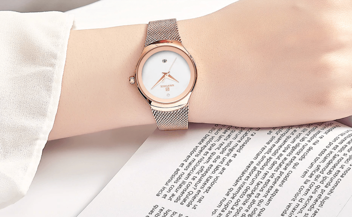 Women's Elegant Stainless Steel Watch With Braided Steel Bracelet Excellent Background Waterproof Wristwatch Unique Design Perfect Gift
