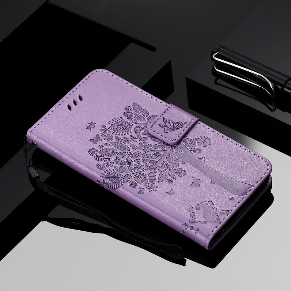 3D Tree Flip Leather Case For iPhone 13 12 Mini Phone Cover PU Leather Wallet Case with Card Holder Kickstand Wrist Strap Flip Cover for iPhone
