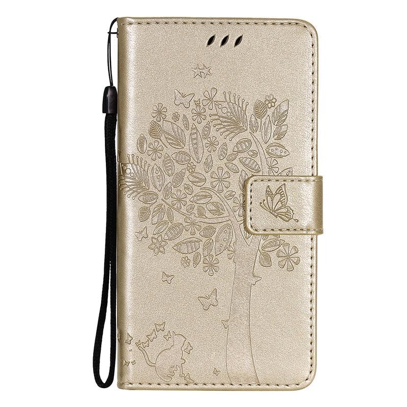 3D Tree Flip Leather Case For iPhone 13 12 Mini Phone Cover PU Leather Wallet Case with Card Holder Kickstand Wrist Strap Flip Cover for iPhone