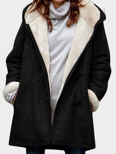 Full Size Pocketed Long Sleeve Hooded Toggle Jacket – Stylish & Functional Outerwear for Women