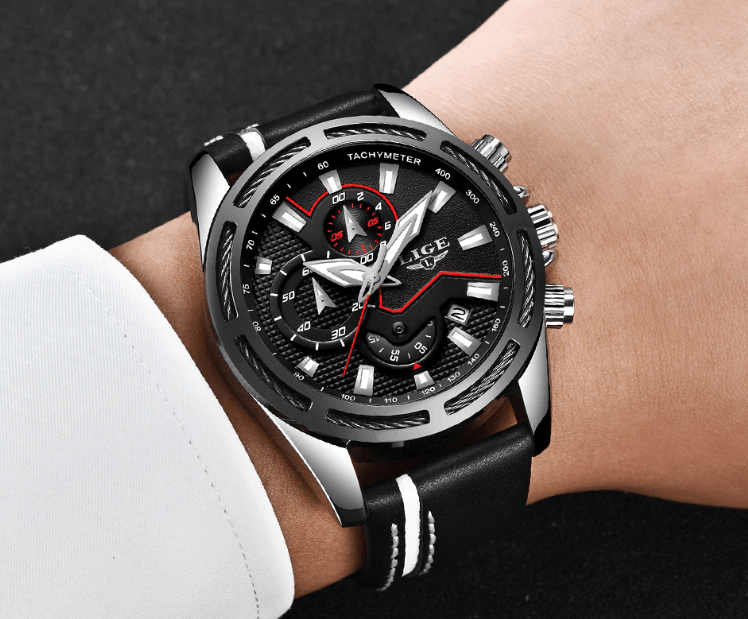 Waterproof Men's Sports Watch With Leather Transparent Belts, Chronometers Day View Perfect Gift