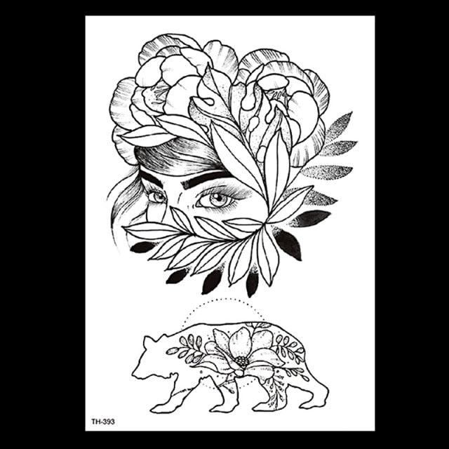 49 Sheets Waterproof Temporary Black Sketches Flowers Tattoo Stickers Flower Rose Tattoos For Women Adults