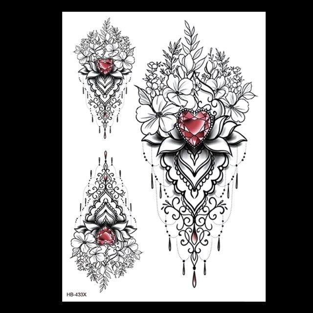 49 Sheets Waterproof Temporary Black Sketches Flowers Tattoo Stickers Flower Rose Tattoos For Women Adults