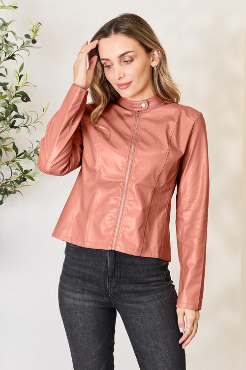 Women Classic Neck Zip-Up Jacket For Everyday Wear Elegant Girls Jacket