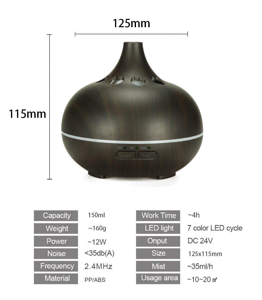 Modern Heart Shapes Aromatherapy Diffuser 550ml With Remote Control Cool Mist Humidifier Ultrasonic Aroma Essential Oil Diffuser for Office Home Bedroom Living Room Study Yoga Spa - Wood Grain, 7 Colors LED Light