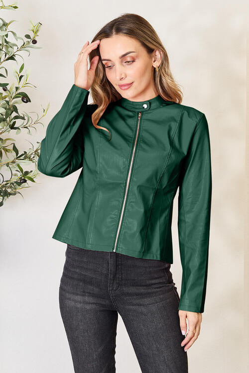 Women Classic Neck Zip-Up Jacket For Everyday Wear Elegant Girls Jacket