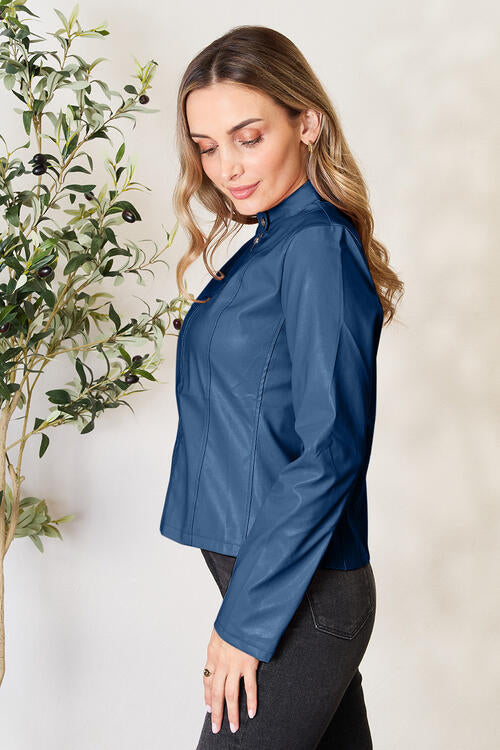 Women Classic Neck Zip-Up Jacket For Everyday Wear Elegant Girls Jacket