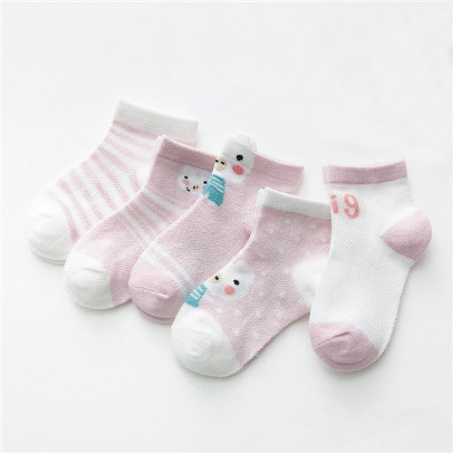 5 Pairs Cute Summer Breathable Mesh Cotton Infant Baby Socks For Newborn Boys And Girls