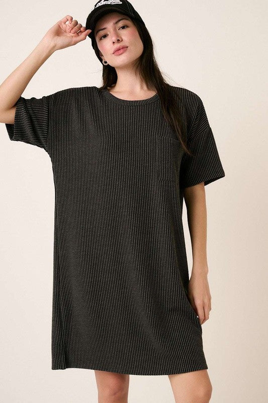 Urban Rib Knit Short Sleeve Tee Dress For Women – Casual, Comfortable, Versatile & Chic For Everyday Outfits