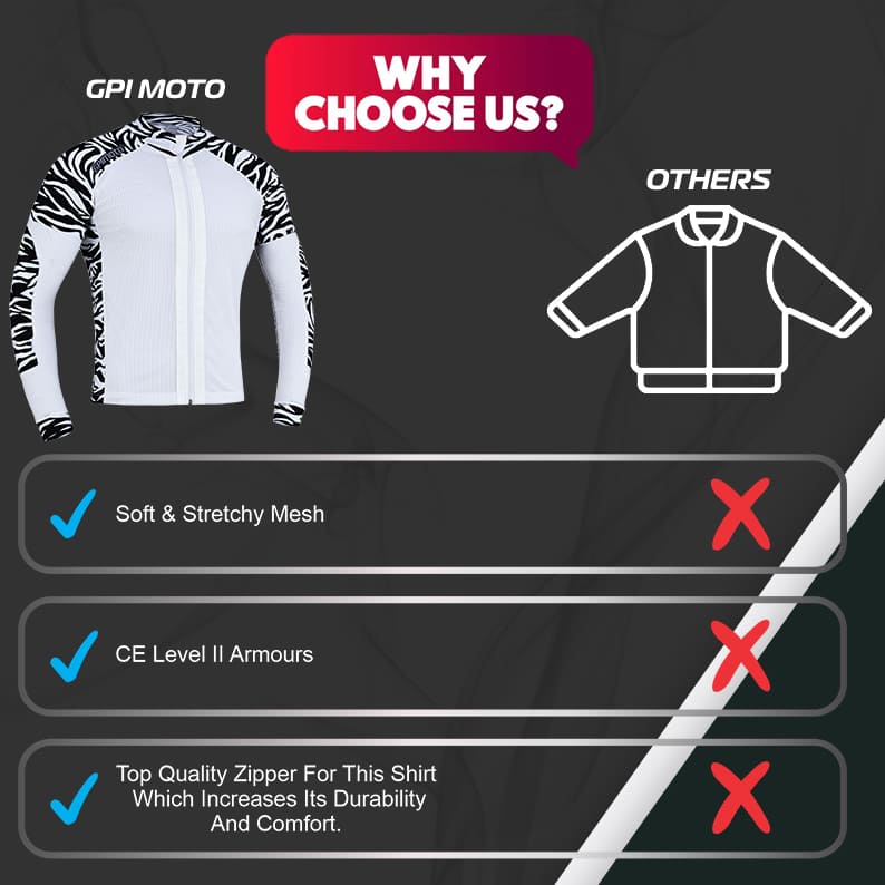 Men's Mesh Black & White Motorcycle Shirt | CE Level 2 Certified Protection