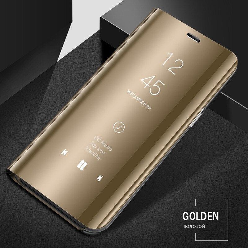 Smart Flip Phone Case For iPhone X XR XS 5 5S SE 7 8 6 6S Plus 11 12 13 Mini Pro Max 2020 Mirror Window Standing Holder Cover Mirror Screen Smart Plating Case 360 Full Body Ultra Thin Intelligent Protective Case