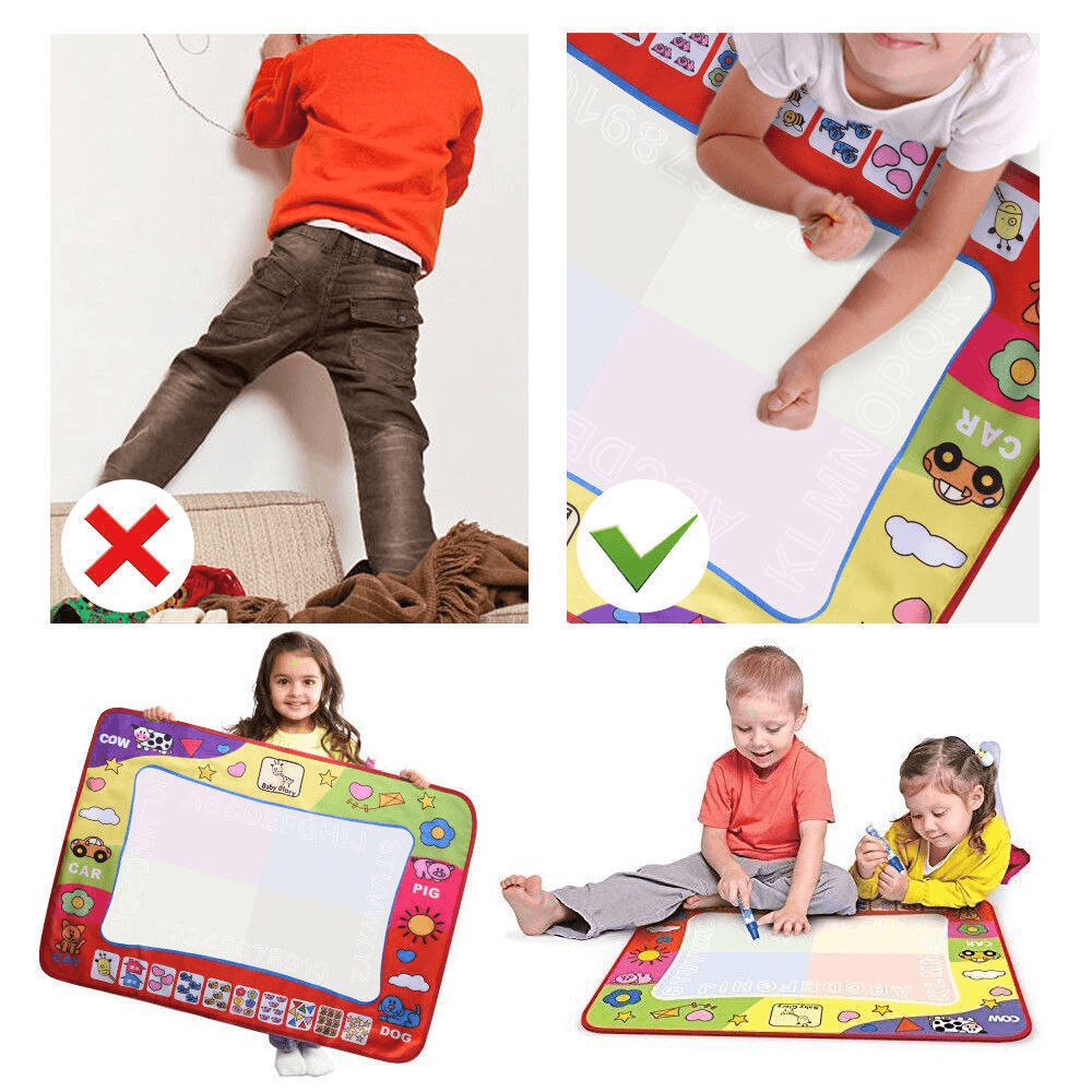1-6 Years Children Kids Baby Drawing Educational Water Mat Drawing Painting Toddler Board/ Charpet With Magic Water Pen Gift 45.5 X 29cm (White)