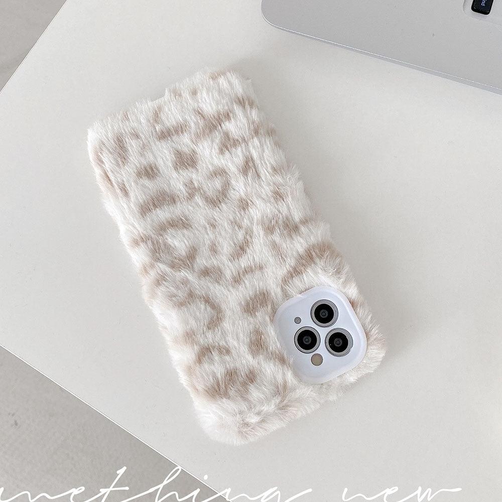 Fashion Fluffy Plush Leopard Camera Protection Phone Case For iphone 13 11 12 Pro MAX X XS XR Winter Warm Girl Soft and Comfortable Case Unique Design Soft Cover