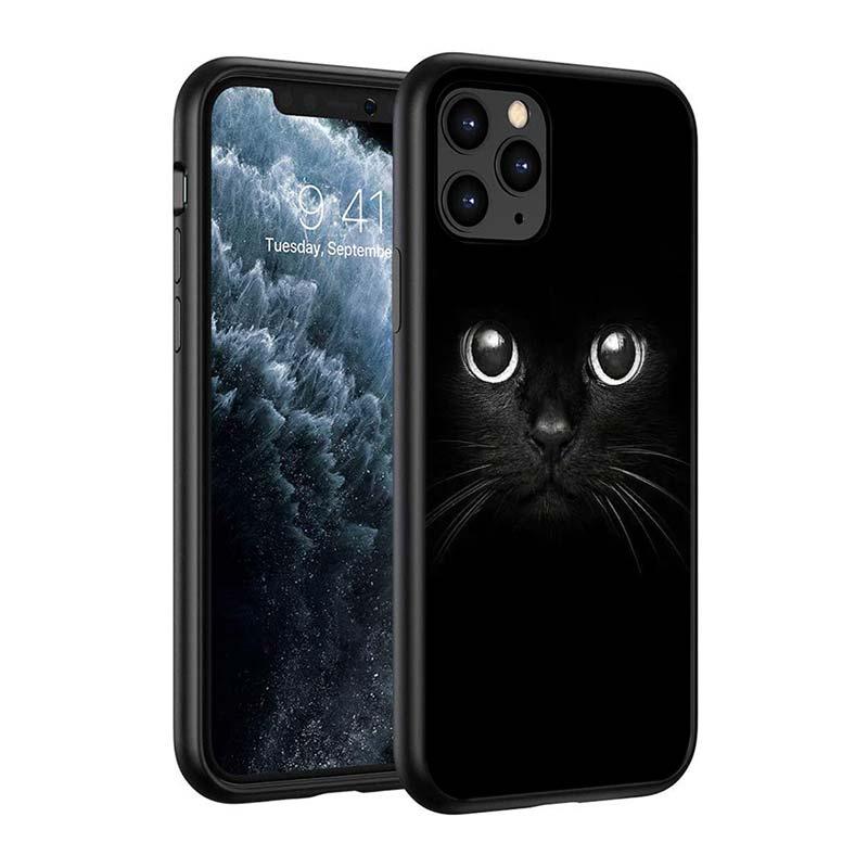Black Big Eye Cat Cover Phone Case For iPhone 14 13 12 11 Pro Max Mini XS Max X XR Silicone Black Anti-Fingerprint Anti-Fall Clear Soft Anti-Yellow Cover Silicone Case