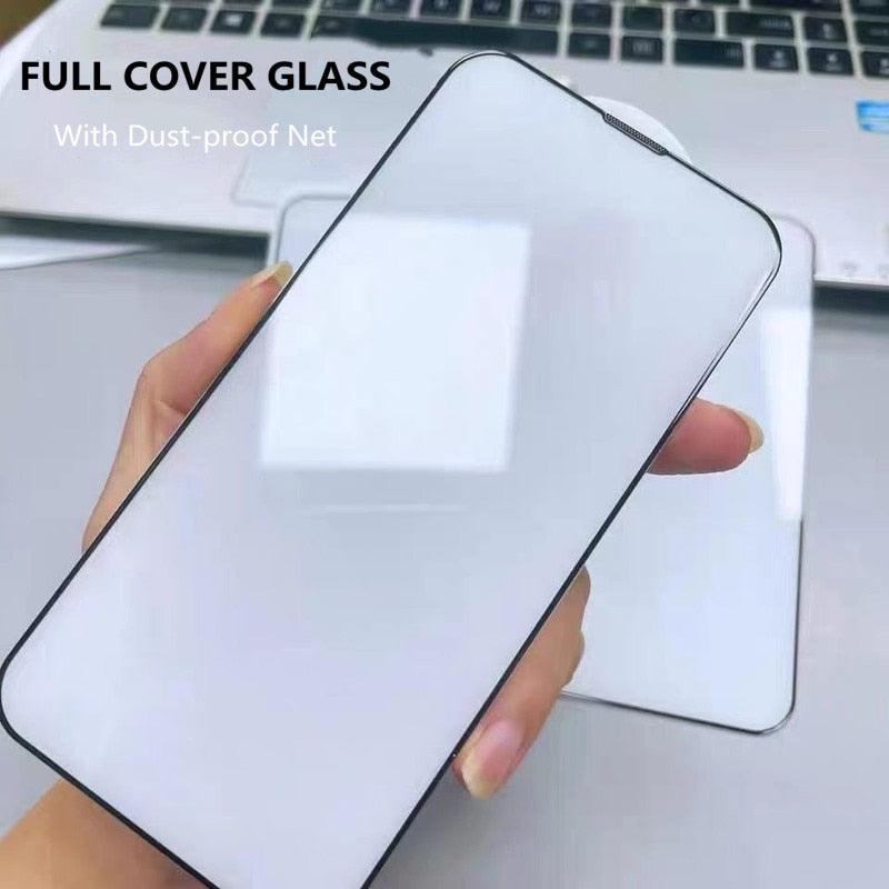 3Pcs Dust Net Protective Glass For iPhone 13 12 11 Pro XS Max XR 12 Mini Full Cover Protector Tempered Glass on iphone 13 14 Pro Soft Flexible Ceramic Film Screen Protector Compatible with iPhone