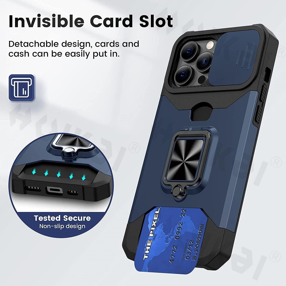 Slide Camera Cover Kickstand Card Wallet Case for iPhone11 X XS 8 Shockproof Protective Phone Case Wallet Case for iPhone With Sliding Camera Case With Kickstand Magnetic Adjustable Ring Holder
