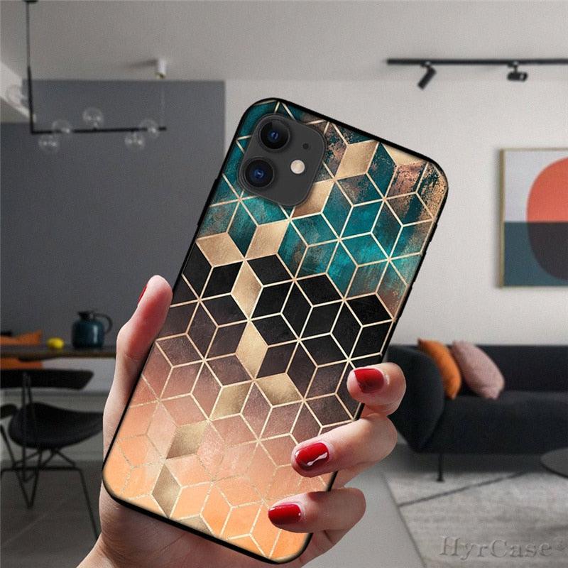 Unique Abstract Ultra Thin Sparkle Soft Silicone Case For iPhone XS Max 8 7 Plus X XR 6 6S 5S Mini Black Phone Case Marble Geometric Art Soft Silicone Cover