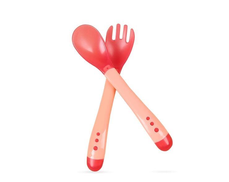 1 Set Children Kids Tableware Temperature Silicone Soft Spoon Fork Cutlery Feeding Dish Infant Boys and Girls Unique Baby Feeding Tool