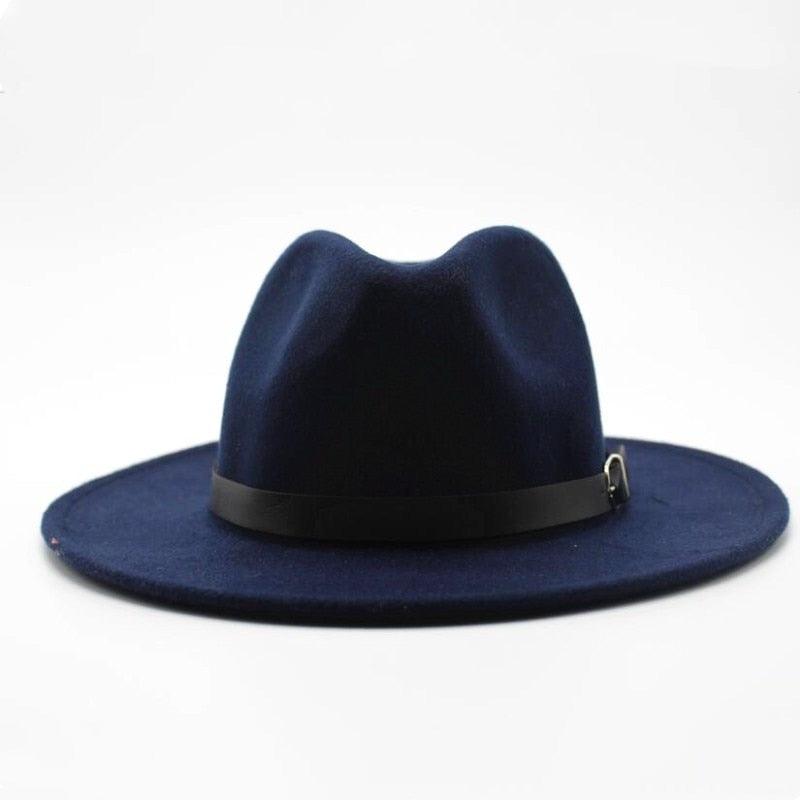 Vintage Winter Autumn Woolen Women Men Belt Buckle Fedora Hat Classic Wide Brim Floppy Hat Retro Warm Top Hat Vintage Cap Women Fedoras Durable Hat