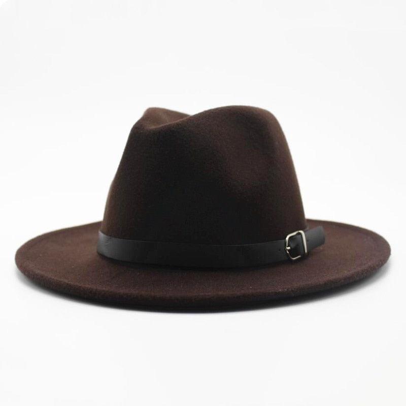 Vintage Winter Autumn Woolen Women Men Belt Buckle Fedora Hat Classic Wide Brim Floppy Hat Retro Warm Top Hat Vintage Cap Women Fedoras Durable Hat