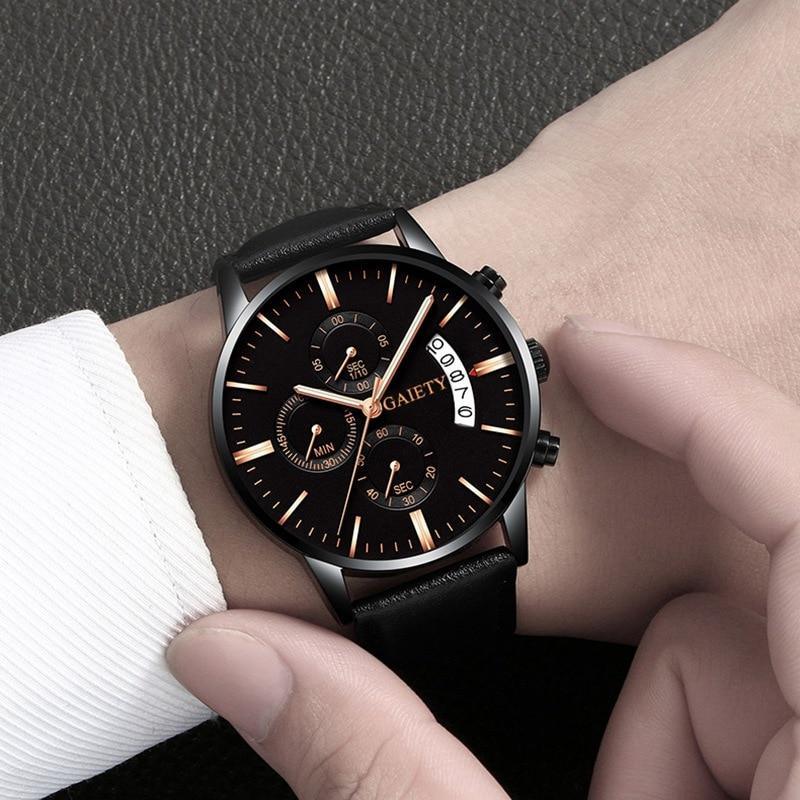Watches men Fashion Sport Stainless Steel Case Leather Band watch Quartz Business Wristwatch For Men's and Boys