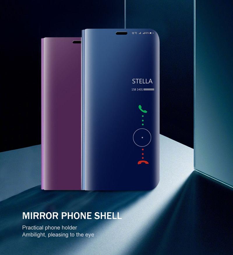 Smart Flip Phone Case For iPhone X XR XS 5 5S SE 7 8 6 6S Plus 11 12 13 Mini Pro Max 2020 Mirror Window Standing Holder Cover Mirror Screen Smart Plating Case 360 Full Body Ultra Thin Intelligent Protective Case