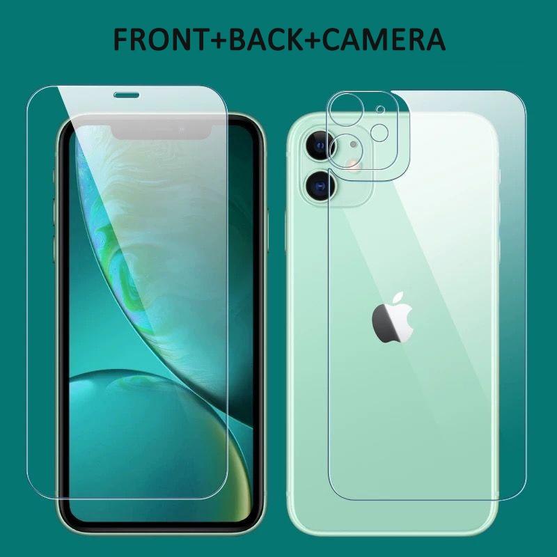 3 In 1 2PCS Front+Back+Lens Full Cover Tempered Glass Film For iPhone 12 11 Pro Max Mini Screen Protector For iPhone 13 Pro Max Glass Temper Glass Film Temper Glass Film Premium HD Clarity Anti-Fingerprint/Scratch for iPhone
