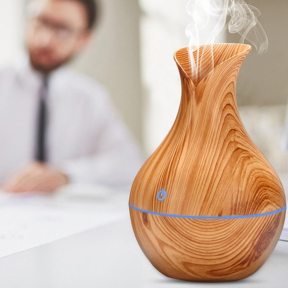 Essential Oil Diffuser 130ml Wood Grain Vase-Shaped Aromatherapy Cool Mist Humidifier With 7 Colors LED Lights & Waterless Auto Shut-Off For Home Office