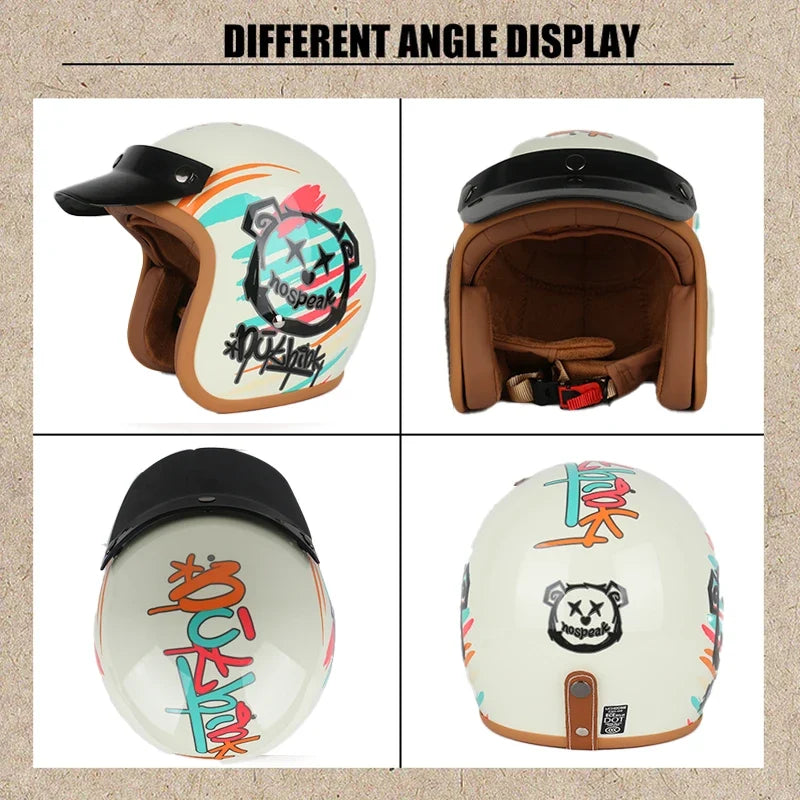 NOSPEAK Retro Motorcycle Helmet + 1 Goggles free