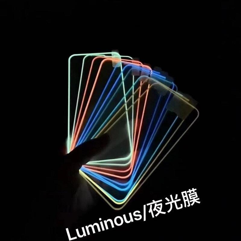 2Pcs Luminous Protective Glass For iPhone 14 13 12 11 Pro Max X XR XS Screen Protector For 7 8 6 Plus SE3 Glowing Tempered Glass Luminous Glowing Tempered Glass Screen Protector for iPhone