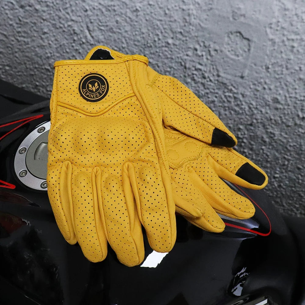 Vintage Real Leather Breathable Touch Screen Gloves