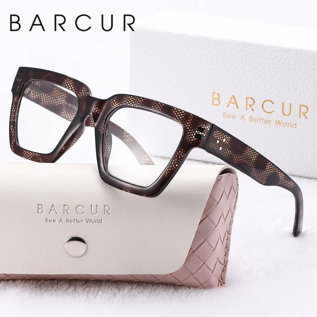 BARCUR Large Fashionable Frame Pink Reading Glasses for Women – Stylish Square Thick Frame Eyewear with Multi-Degree Options for Men & Women – Lightweight Blue Light Blocking Computer Glasses with White Gift Box for Home Office & Study