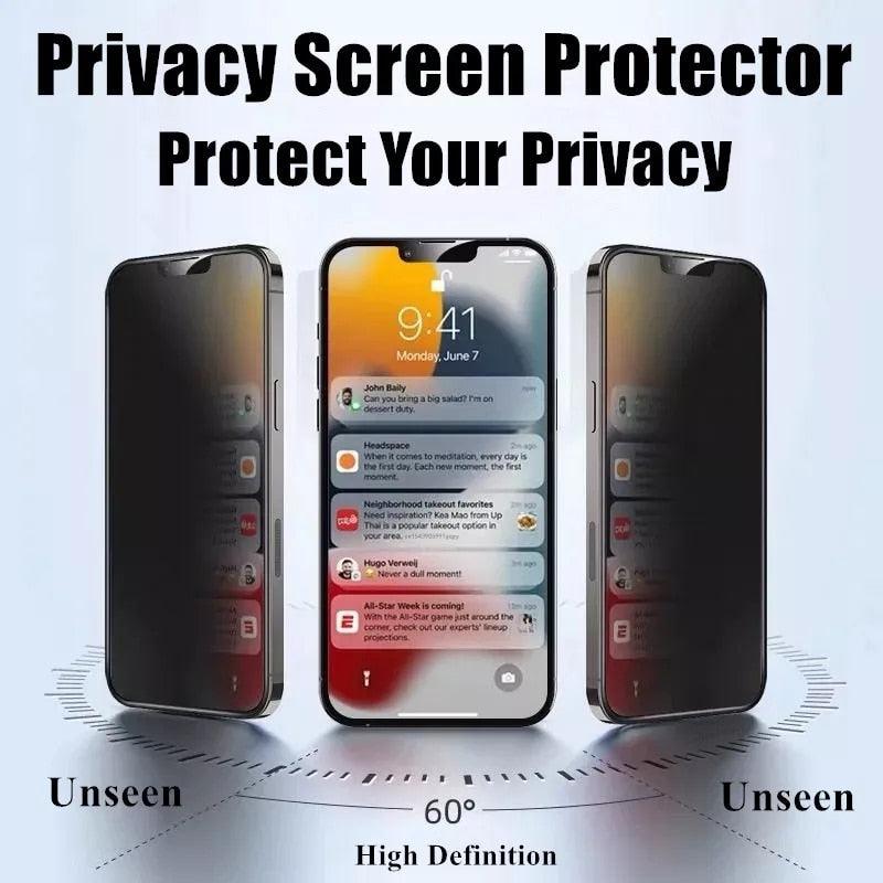 3PCS Privacy Screen Protector For iPhone 14 PRO MAX Anti-Spy Glass For iPhone 13 12 11 XS Max XR 7 8 Plus SE 2022 Tempered Glass 9H Hardness Tempered Glass Anti Spy Case Friendly Screen Protector