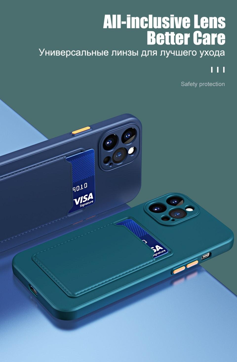 White Soft Wallet Card Holder Phone Case For iPhone 11 12 13 Pro Max Camera Protective Case Wallet Holder Cover Soft Portable Silicone Back Cover Durable Phone Case