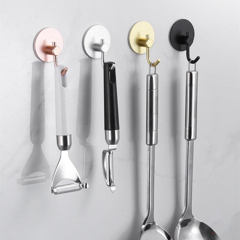 Adhesive Wall Hooks Mounted Door Key Cloth Coat Bathroom Robe Hanger Kitchen Hardware Rack Shelf Bag Hook Organizer For Hanging Bathroom Toilet Sticky Hook
