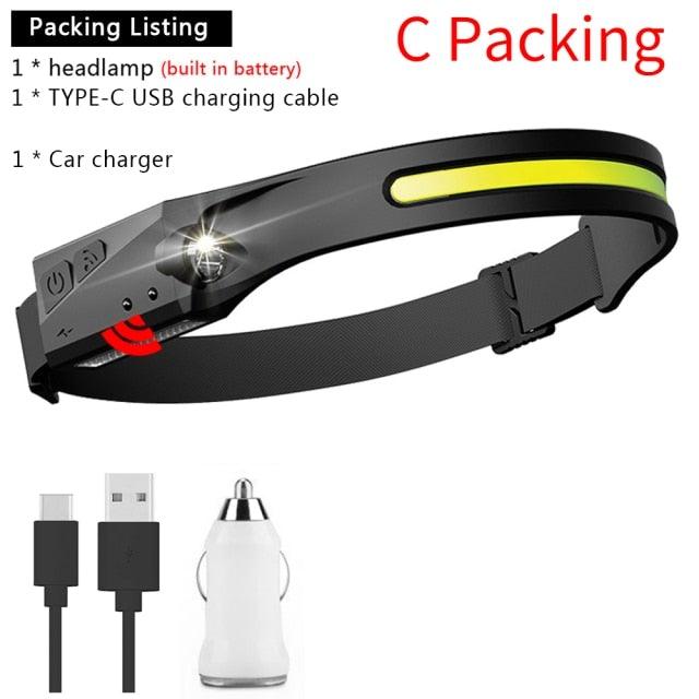 Adjustable Rechargeable LED Induction USB Headlamp Lightweight Head Lamp Head Torch 5 Lighting Modes Flashlight For Camping Hiking Running Outdoor Adults Kids